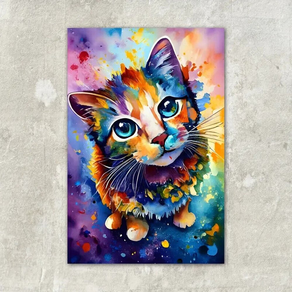 Contemporary Art Vibrant Cat Canvas Print 15.7" x 23.6" Stunning! NEW! Home & Garden:Home Décor:Posters & Prints Style Your Walls